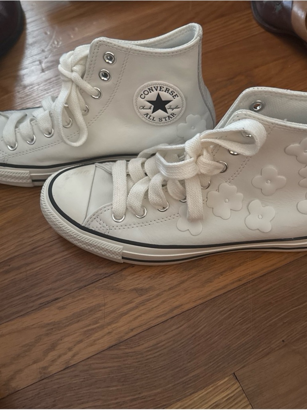 Converse White High Top All Star Sneakers with Floral Accents - Picture 2 of 7